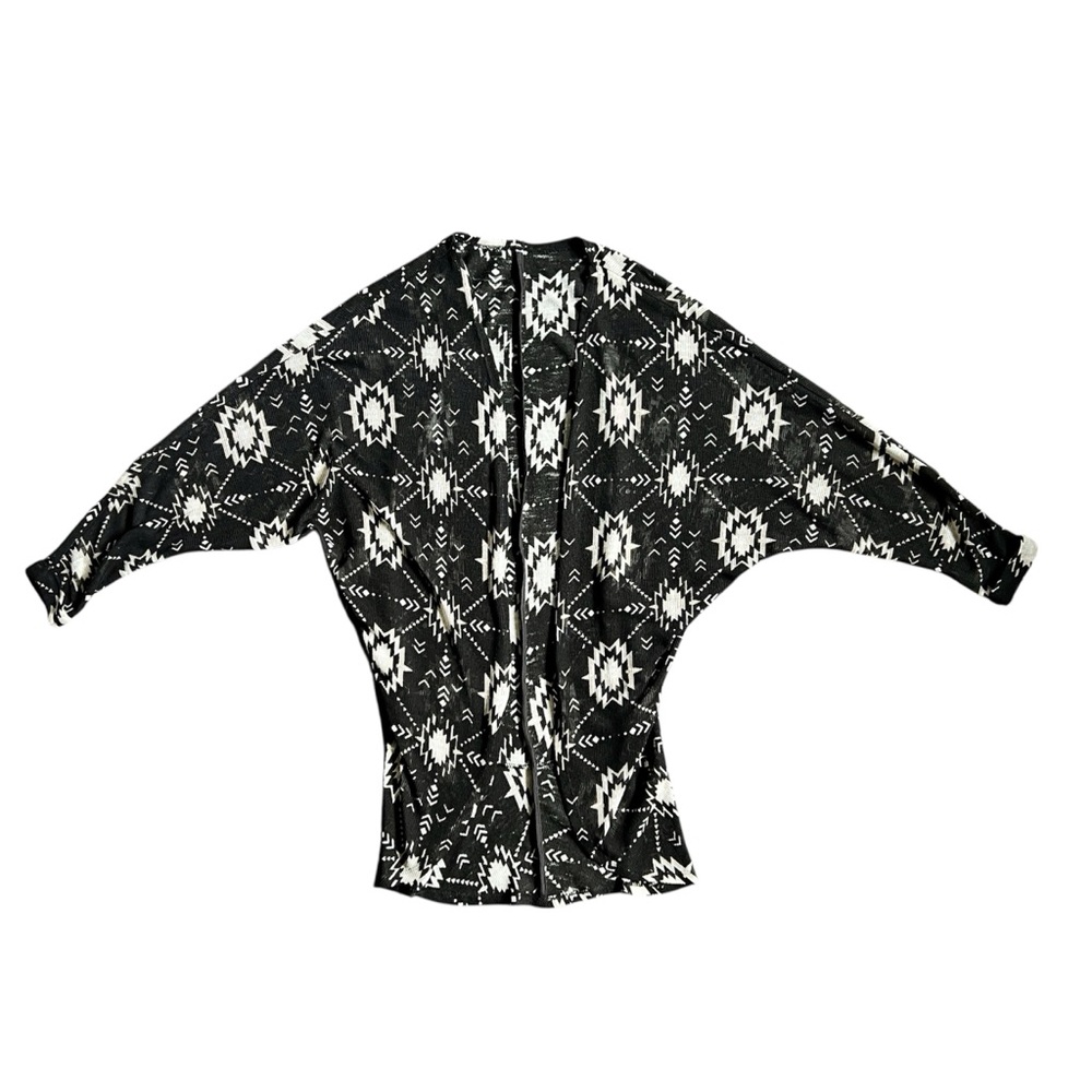 Boho Cardigan Sweater Black White Bohemian Style Open Front Lightweight Small